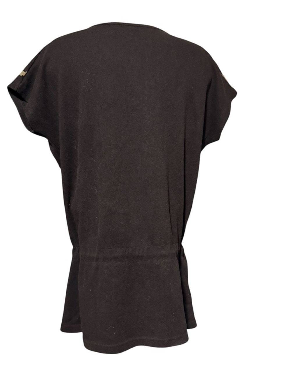 Black Short-Sleeve Drawstring Tunic with Cat & Apple Motif - Picture 3 of 4
